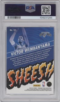 Victor Wembanyama from the 2023-24 Panini Hoops Premium Stock set graded by PSA and given an overall grade of 10.