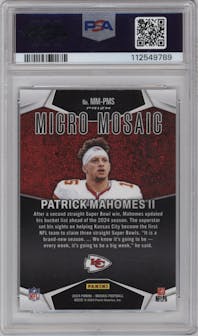 Patrick Mahomes II from the 2024 Panini Mosaic set graded by PSA and given an overall grade of 10.