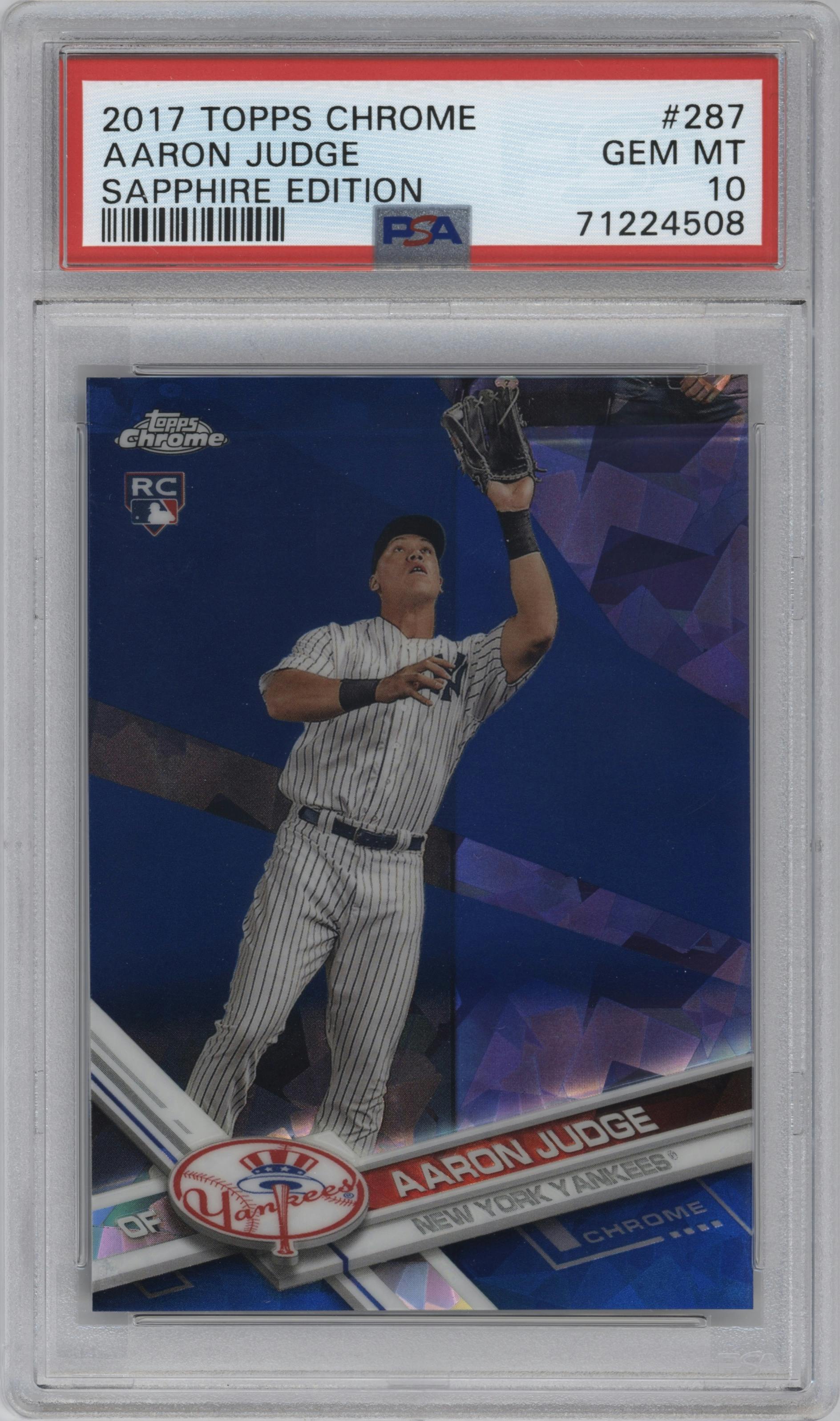 Aaron Judge from the 2017 Topps Chrome SE set graded by PSA and given an overall grade of 10.