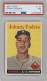 Johnny Podres from the 1958 Topps set graded by PSA and given an overall grade of 7.