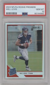Will Levis from the 2023 Panini NFLPA Rookie Premiere set graded by PSA and given an overall grade of 10.
