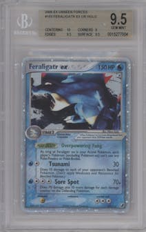 Feraligatr ex from the 2005 Pokemon EX set graded by Beckett and given an overall grade of 9.5.