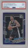 Victor Wembanyama from the 2023-24 Donruss Optic set featuring a Purple parallel graded by PSA and given an overall grade of 9.