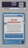 Victor Wembanyama from the 2023-24 Donruss Optic set featuring a Purple parallel graded by PSA and given an overall grade of 9.