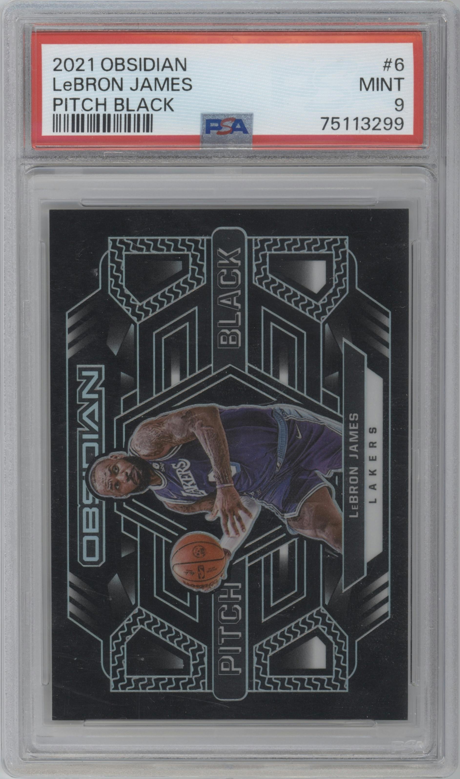 LeBron James from the 2021-22 Panini Obsidian set graded by PSA and given an overall grade of 9.
