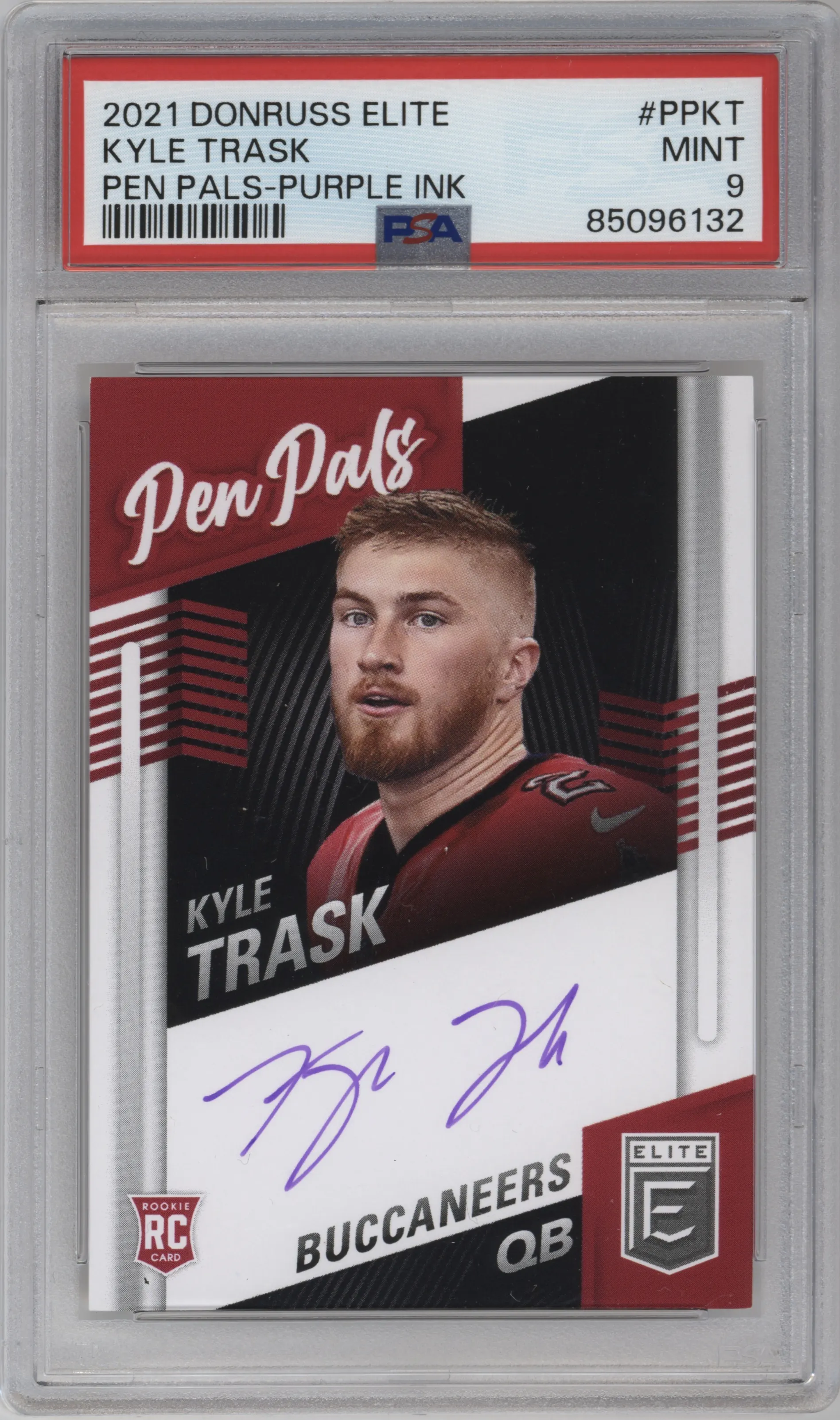 2021 Panini Donruss Elite Pen Pals Auto Kyle Trask Purple Ink #PP-KT PSA 9