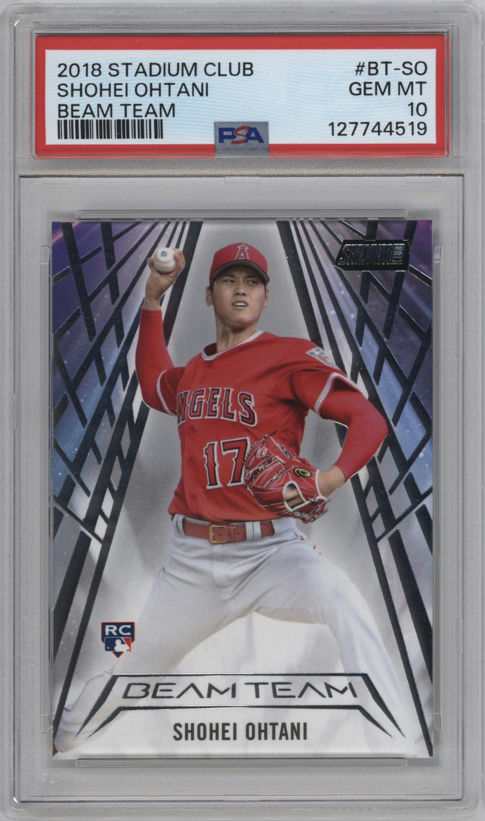 Shohei Ohtani from the 2018 Topps Stadium Club set graded by PSA and given an overall grade of 10.