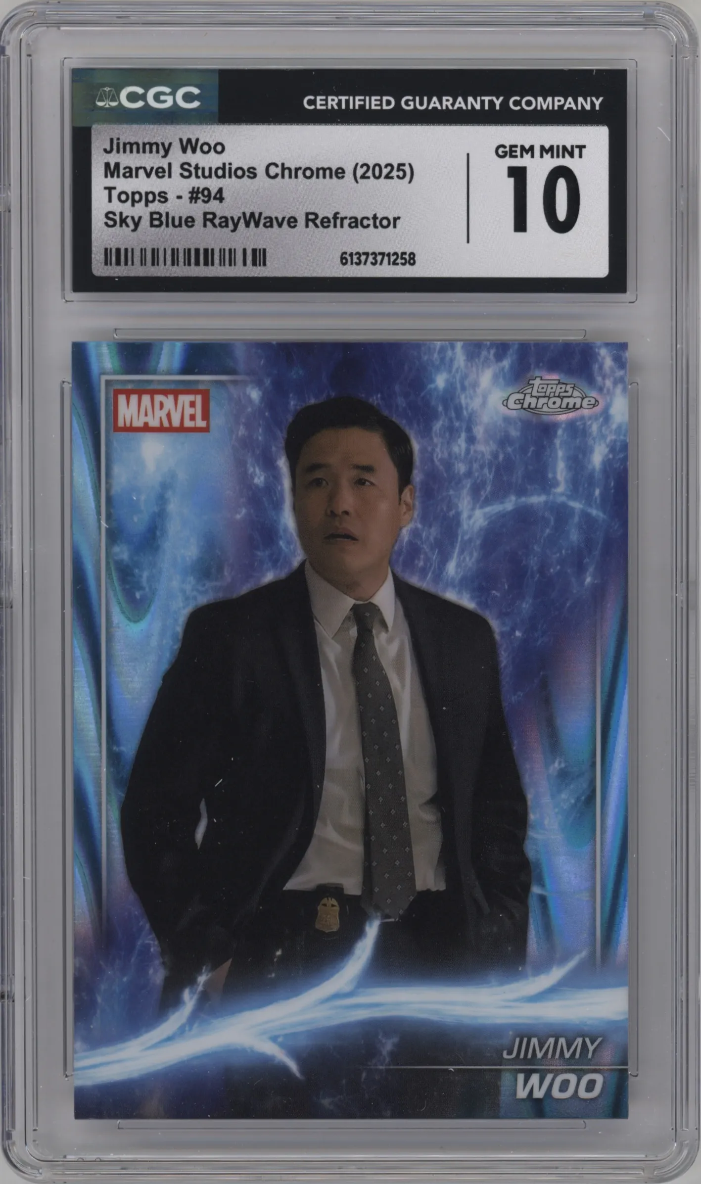 2025 Topps Chrome Marvel Studios Jimmy Woo Sky Blue RayWave Refractor #94 CGC 10