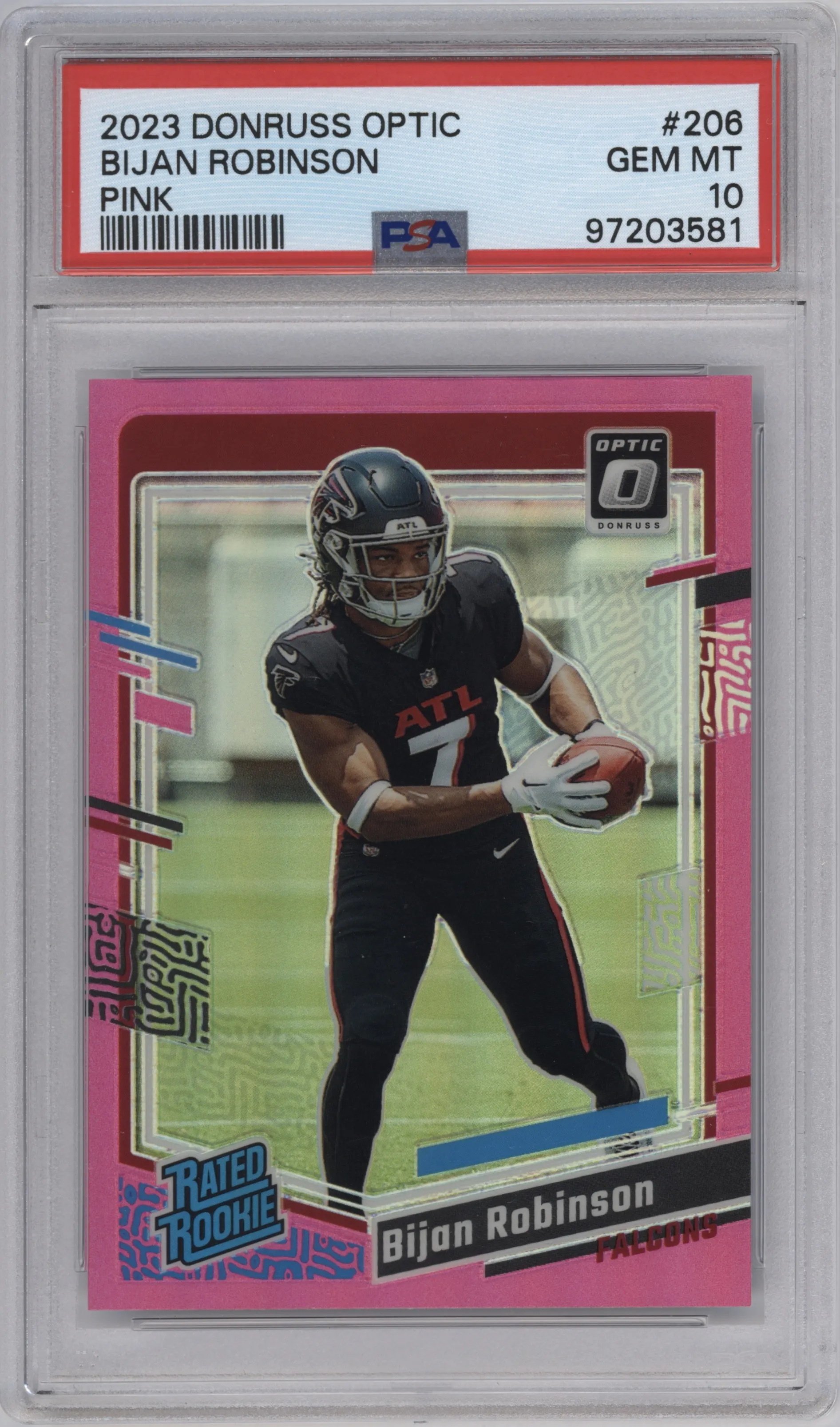 2023 Donruss Optic Rated Rookie Bijan Robinson Pink #206 PSA 10