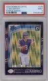 J.J. McCarthy from the 2024 Donruss Optic set featuring a Purple Shock parallel graded by PSA and given an overall grade of 9.