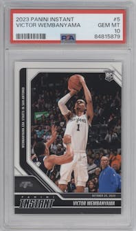 Victor Wembanyama from the 2023-24 Panini Instant NBA set graded by PSA and given an overall grade of 10.