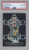 Jordan Love from the 2024 Panini Mosaic set featuring a Black Mosaic parallel graded by PSA and given an overall grade of 10.