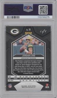 Jordan Love from the 2024 Panini Mosaic set featuring a Black Mosaic parallel graded by PSA and given an overall grade of 10.