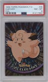 Clefairy from the 1999 Pokemon set featuring a Foil parallel graded by PSA and given an overall grade of 8.