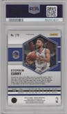 Stephen Curry from the 2020-21 Panini Mosaic set featuring a Reactive Orange parallel graded by PSA and given an overall grade of 10.