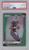 Michael Penix Jr. from the 2024 Panini Prizm set featuring a Green Prizm parallel graded by PSA and given an overall grade of 10.