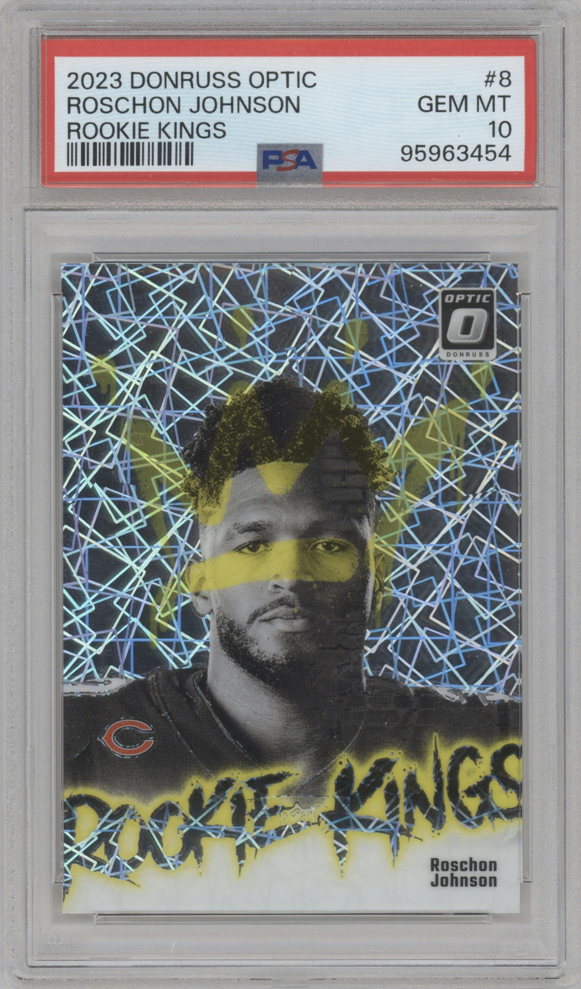 Roschon Johnson from the 2023 Donruss Optic set graded by PSA and given an overall grade of 10.