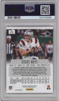 Drake Maye from the 2024 Panini Prizm Deca set featuring a Orange Prizm parallel graded by PSA and given an overall grade of 9.