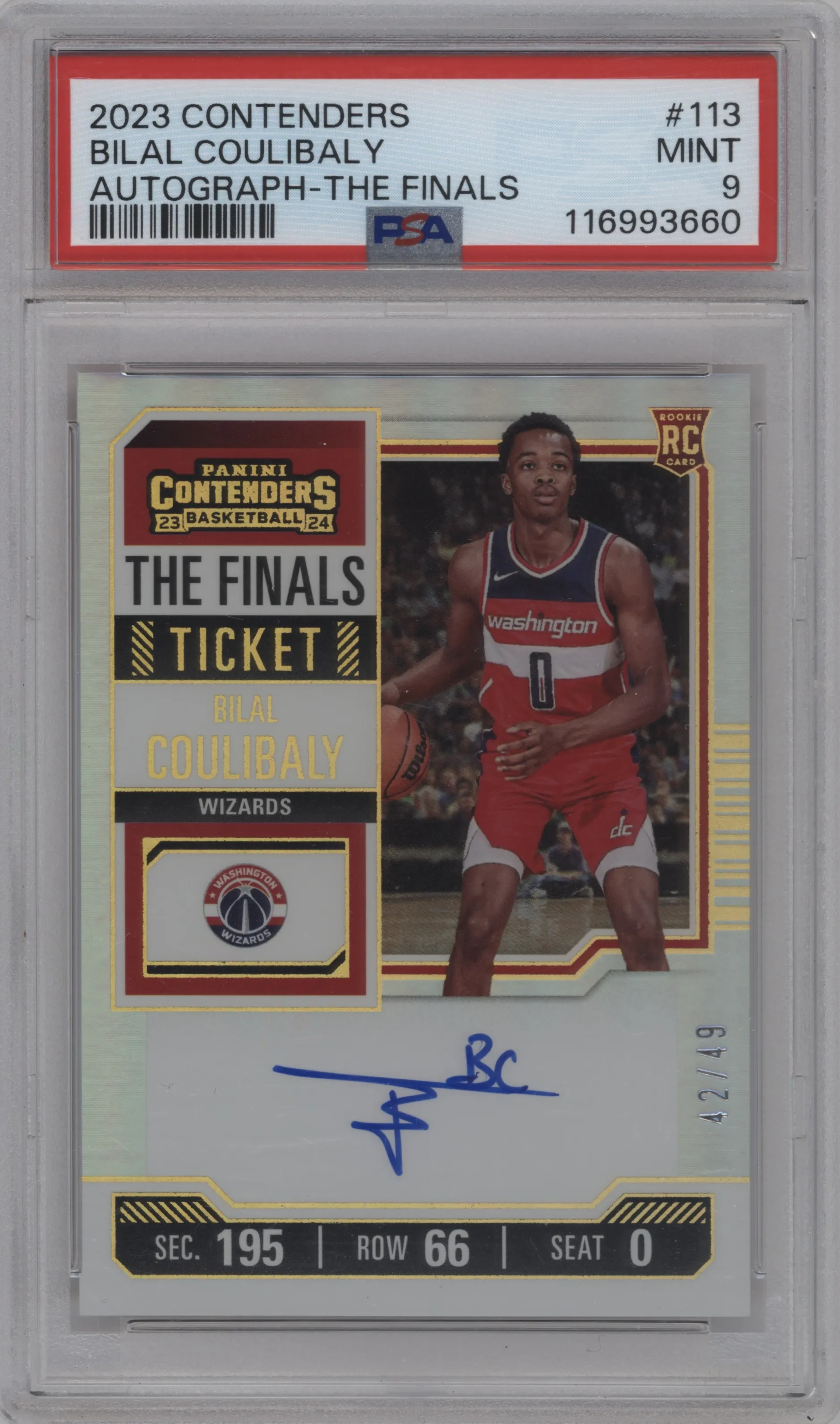 2023 Panini Contenders Rke.Tkt.Au. Bilal Coulibaly The Finals Ticket PSA 9