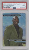 Michael Jordan from the 2022 UD Goodwin Champions set featuring a Sky parallel graded by PSA and given an overall grade of 9.