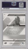 Michael Jordan from the 2022 UD Goodwin Champions set featuring a Sky parallel graded by PSA and given an overall grade of 9.