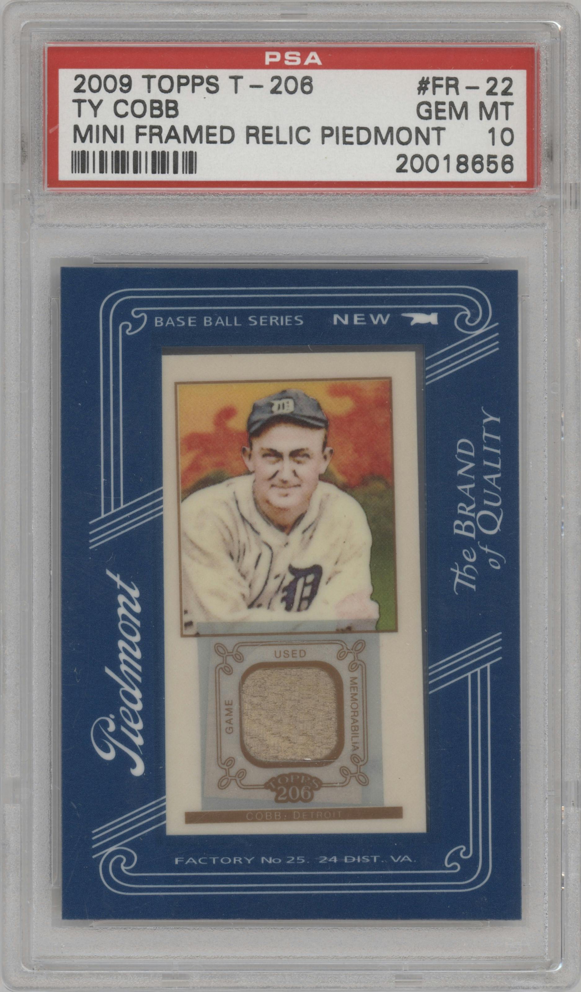 Ty Cobb  from the 2009 Topps 206 set featuring a Piedmont parallel graded by PSA and given an overall grade of 10.