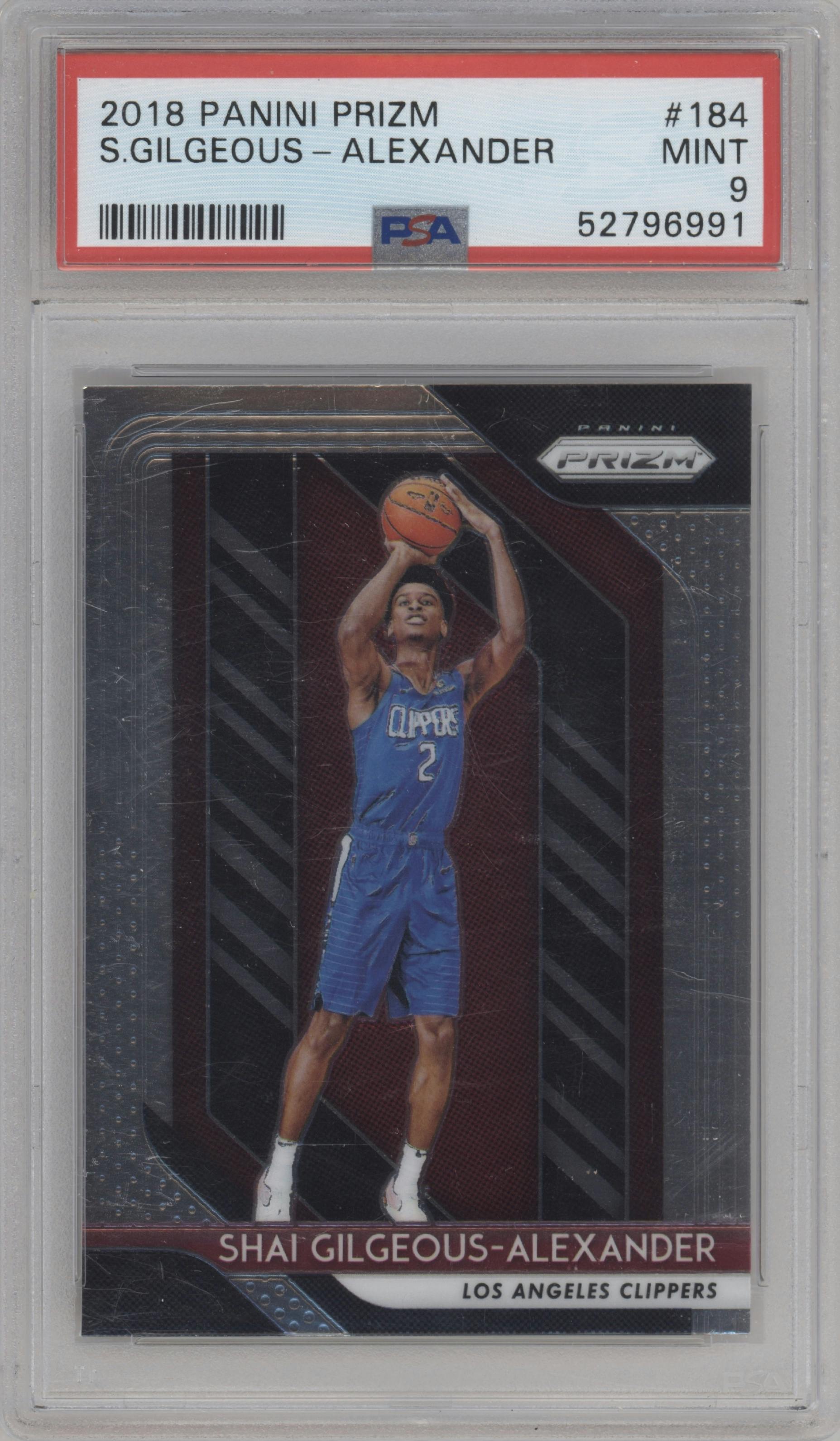 Shai Gilgeous-Alexander from the 2018-19 Panini Prizm set graded by PSA and given an overall grade of 9.