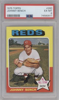 Johnny Bench from the 1975 Topps set graded by PSA and given an overall grade of 6.