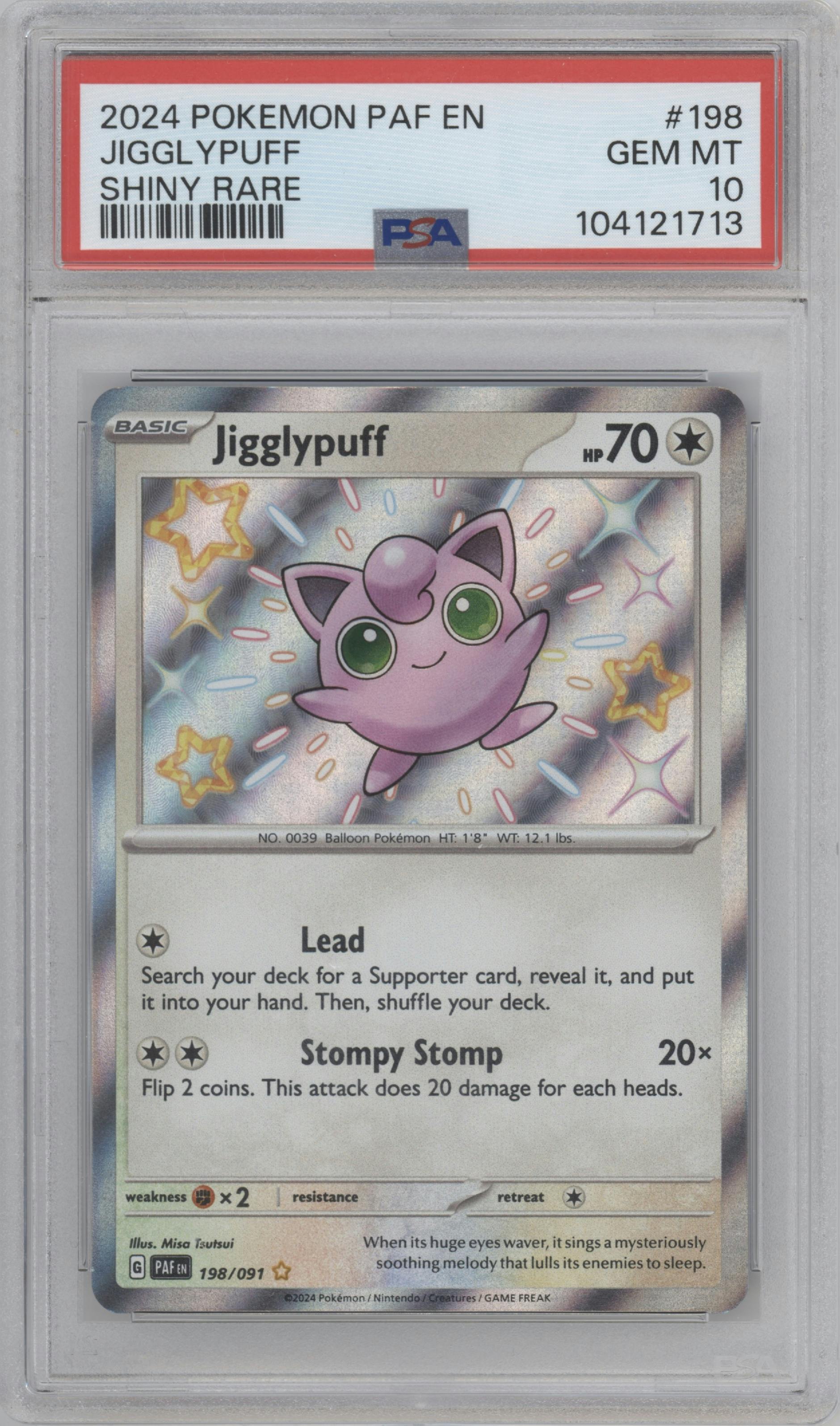 Jigglypuff from the 2024 Pokemon SV set graded by PSA and given an overall grade of 10.