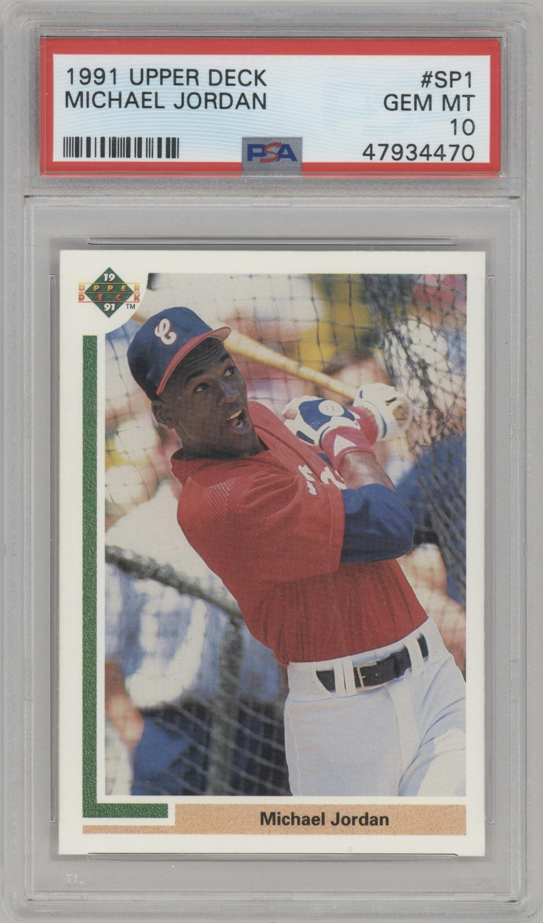 Michael Jordan from the 1991 Upper Deck set graded by PSA and given an overall grade of 10.