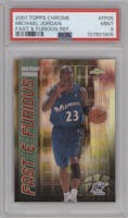 Michael Jordan  from the 2001-02 Topps Chrome set featuring a Refractor  parallel graded by PSA and given an overall grade of 9.