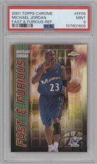 Michael Jordan  from the 2001-02 Topps Chrome set featuring a Refractor  parallel graded by PSA and given an overall grade of 9.