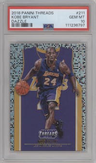 Kobe Bryant from the 2018-19 Panini Threads  set featuring a Dazzle parallel graded by PSA and given an overall grade of 10.