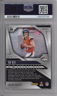 Bo Nix from the 2024 Panini Prizm set featuring a Orange Prizm parallel graded by PSA and given an overall grade of 9.