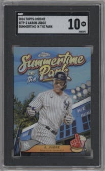 Aaron Judge from the 2024 Topps Chrome set graded by SGC and given an overall grade of 10.