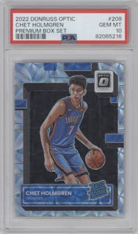 Chet Holmgren from the 2022-23 Panini Donruss Optic  set featuring a Premium Box Set parallel graded by PSA and given an overall grade of 10.