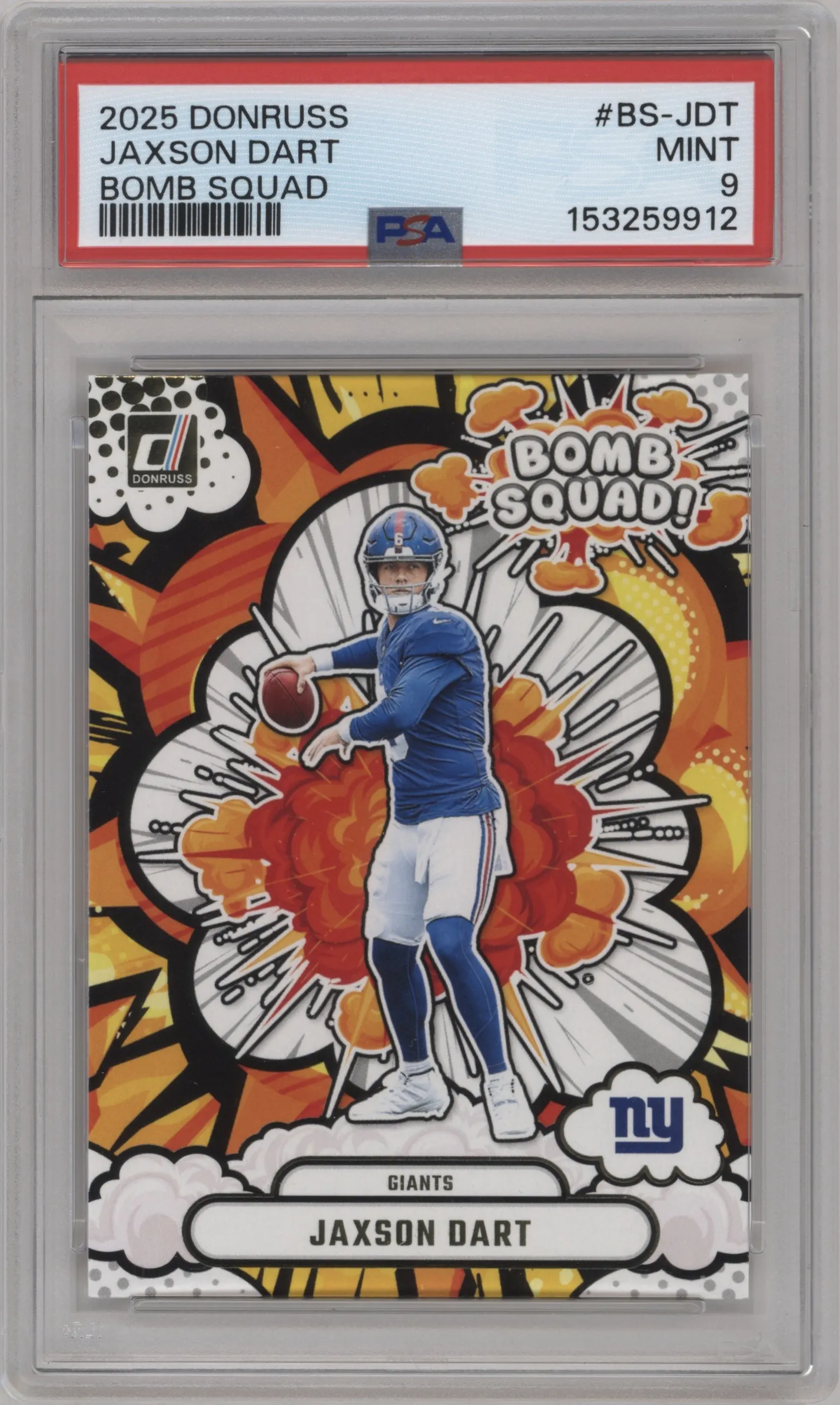 2025 Panini Donruss Bomb Squad Jaxson Dart #BS-JDT PSA 9