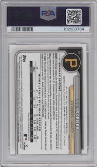 Paul Skenes from the 2024 Bowman Chrome Mega Box set graded by PSA and given an overall grade of 10.