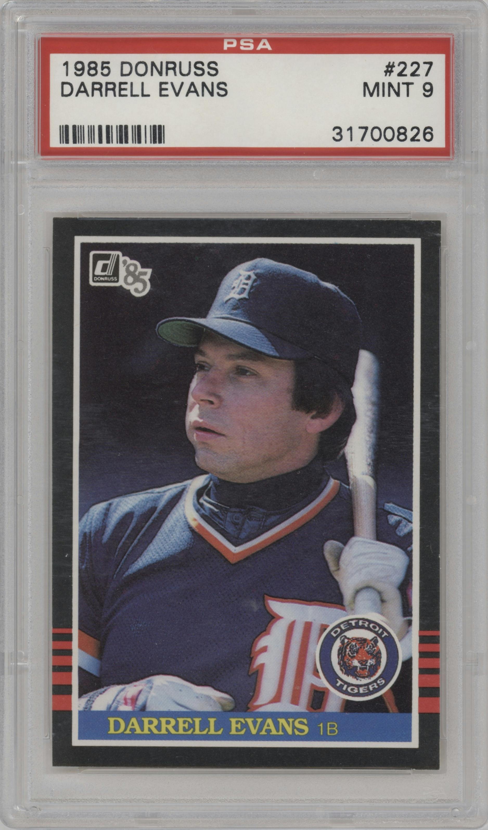 Darrell Evans from the 1985 Donruss set graded by PSA and given an overall grade of 9.