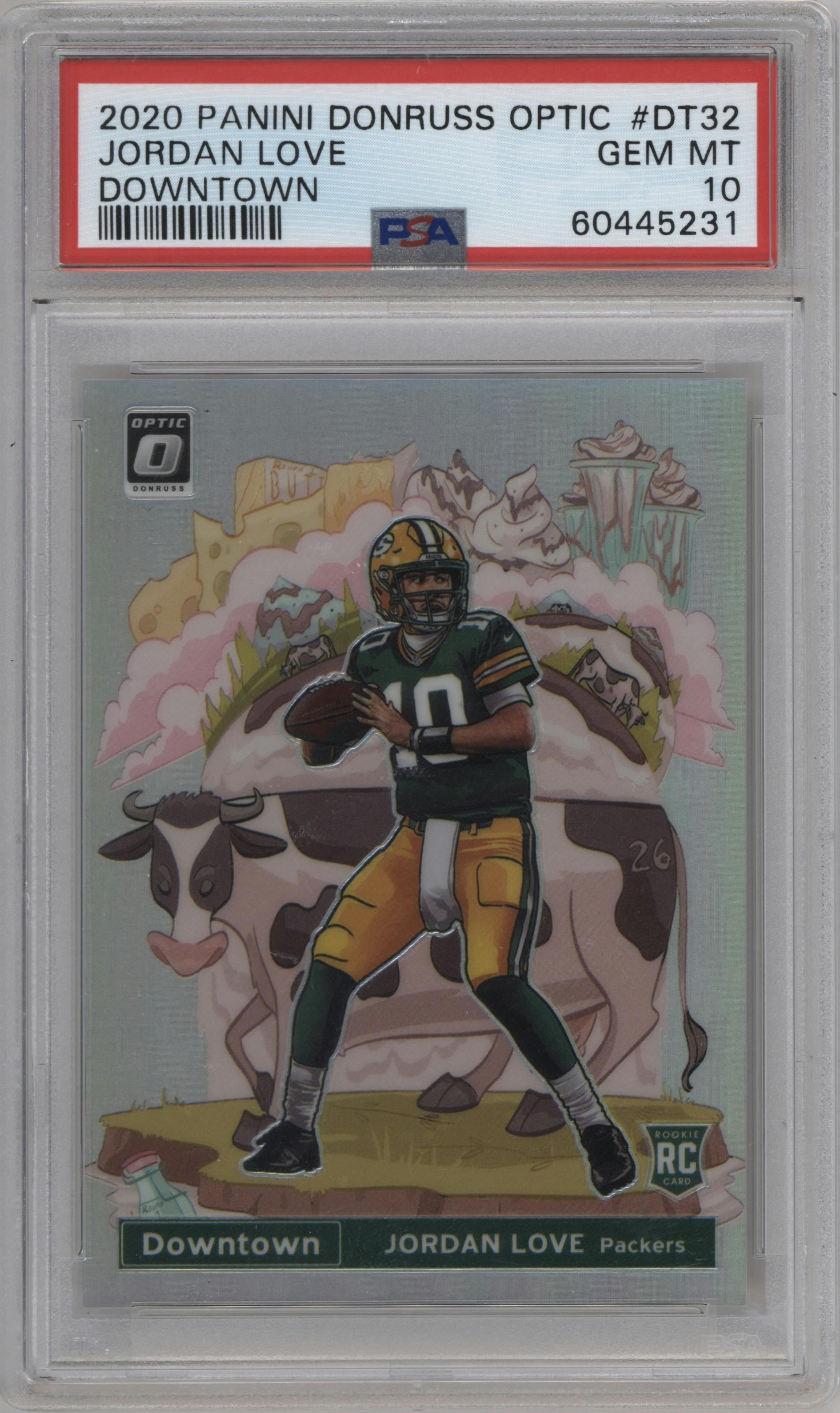 Jordan Love from the 2020 Panini Donruss Optic set graded by PSA and given an overall grade of 10.