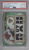 Juan Soto from the 2020 Topps Triple Threads set featuring a Emerald parallel graded by PSA and given an overall grade of 10.