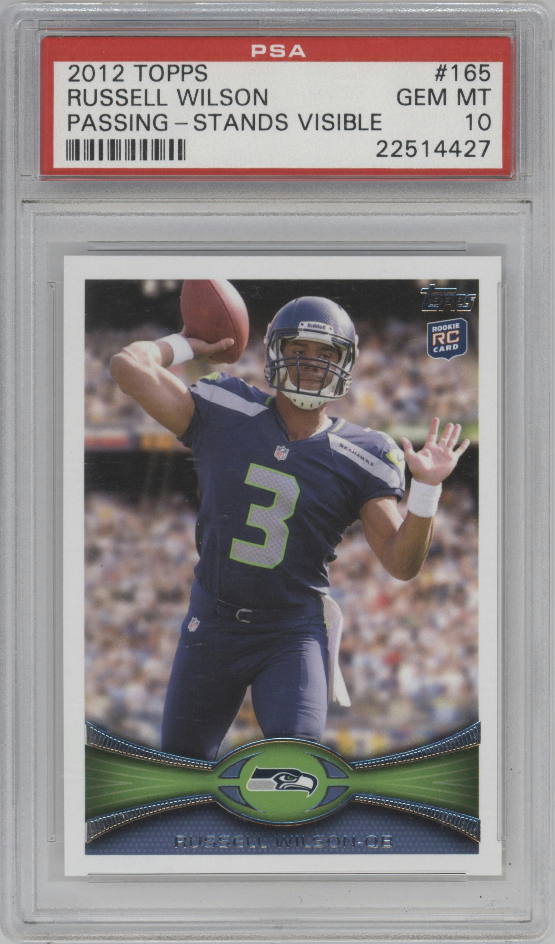 Russell Wilson from the 2012 Topps set graded by PSA and given an overall grade of 10.