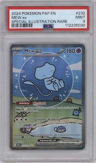 Mew ex from the 2024 Pokemon SV set graded by PSA and given an overall grade of 9.