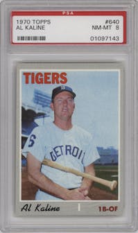 Al Kaline from the 1970 Topps set graded by PSA and given an overall grade of 8.