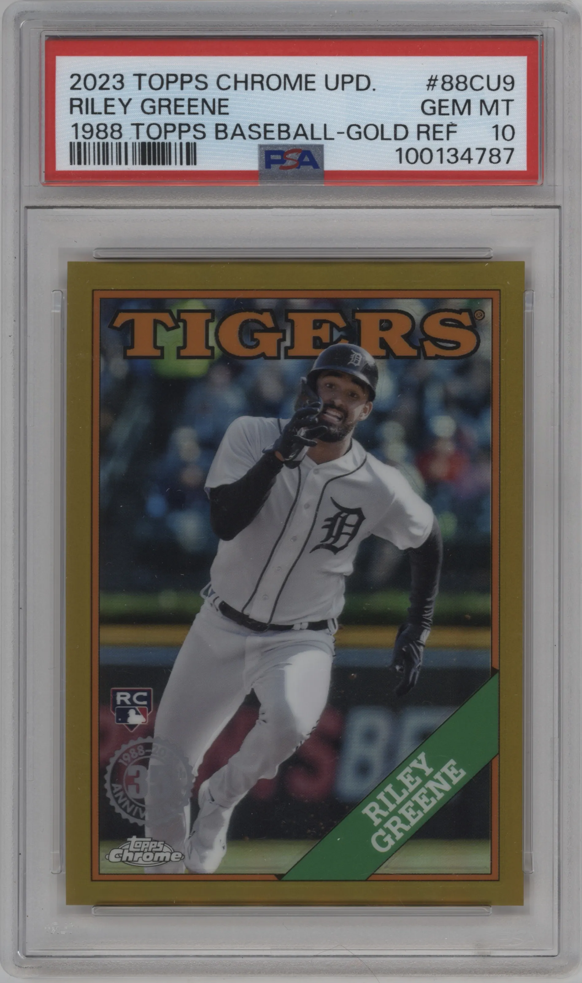 2023 Topps Chrome Update 1988 Topps Riley Greene Gold Refractor PSA 10