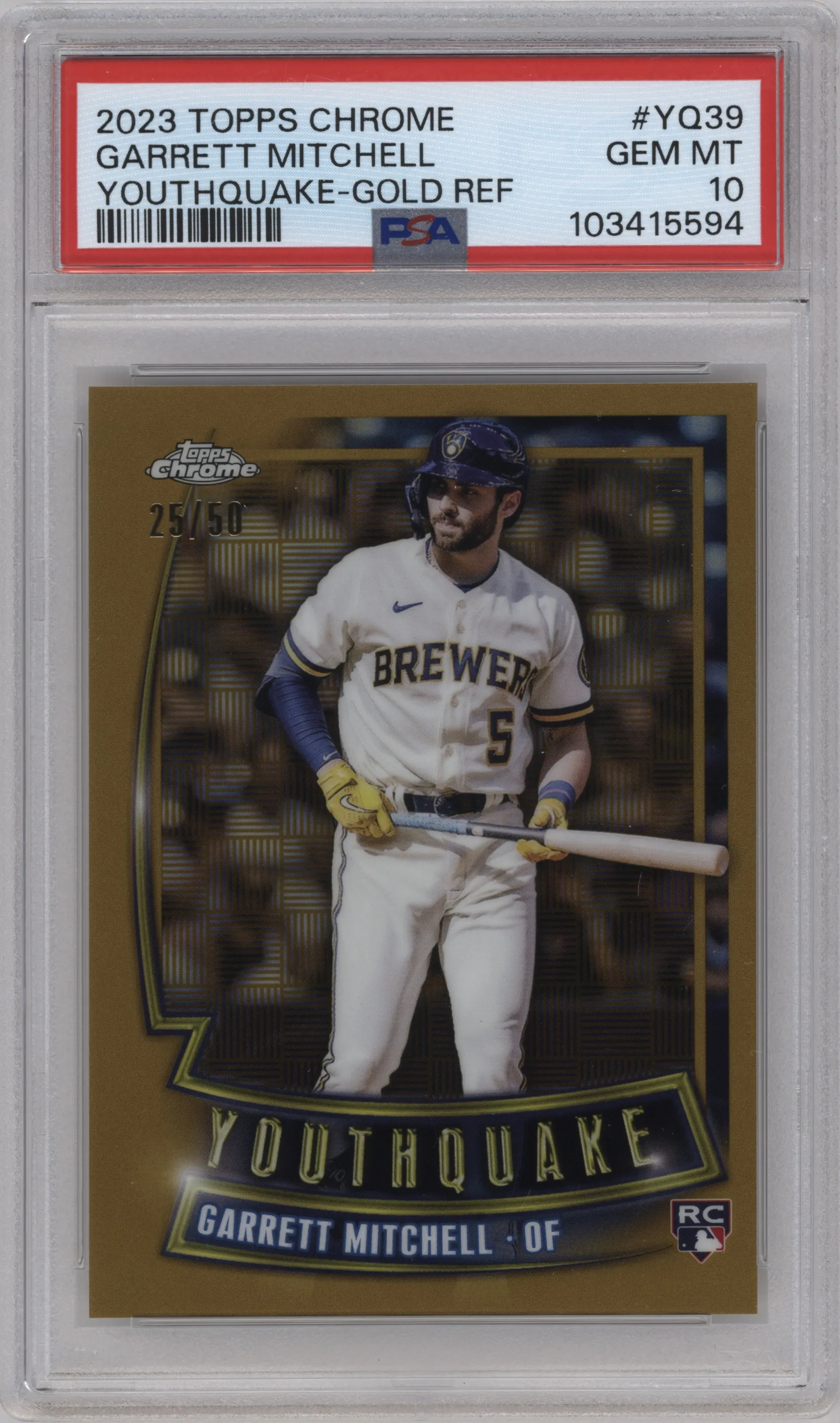 2023 Topps Chrome Youthquake Garrett Mitchell Gold #YQ-39 PSA 10