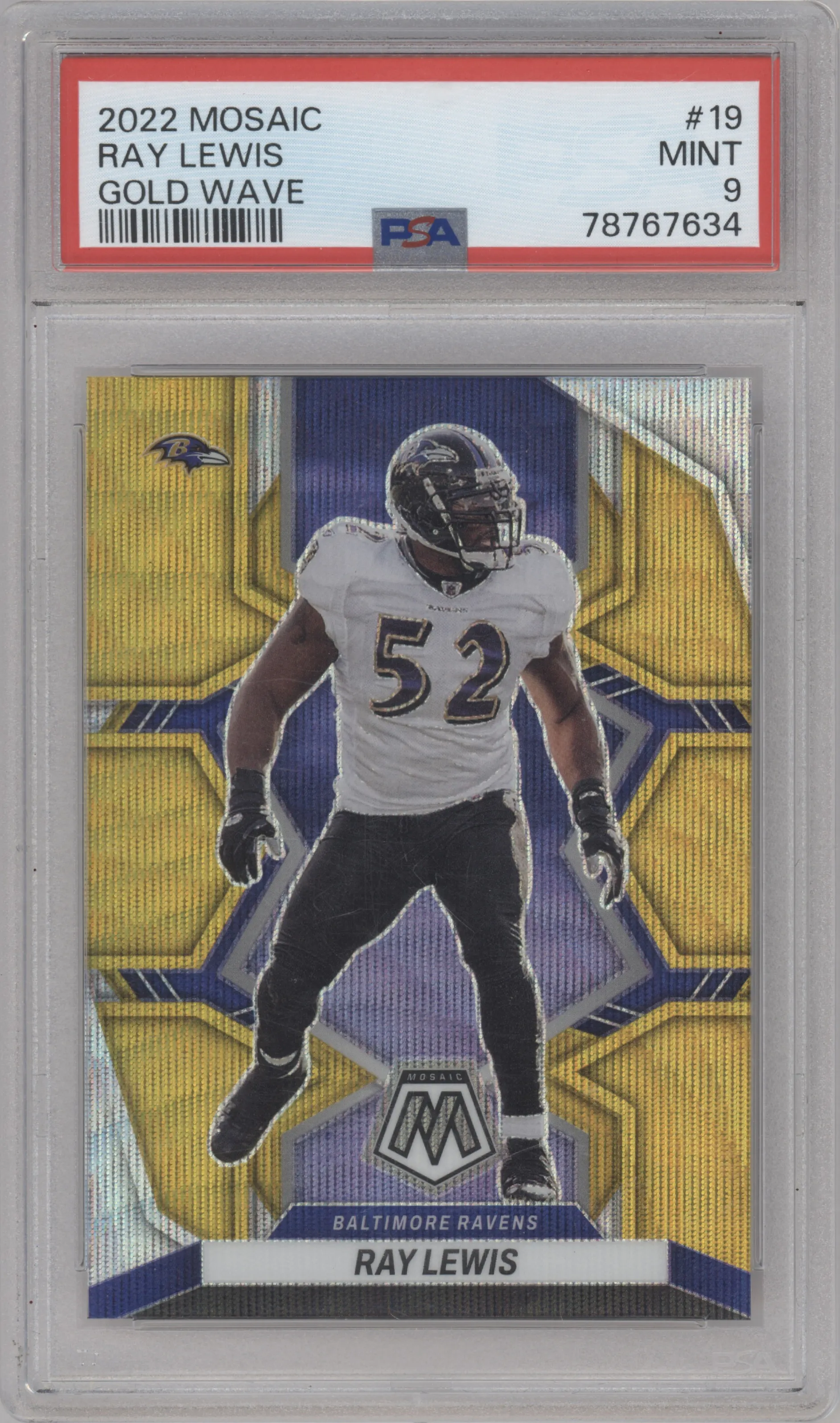 2022 Panini Mosaic Ray Lewis Gold Wave #19 PSA 9