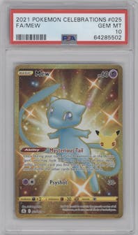 Mew from the 2021 Pokemon SWSH set graded by PSA and given an overall grade of 10.