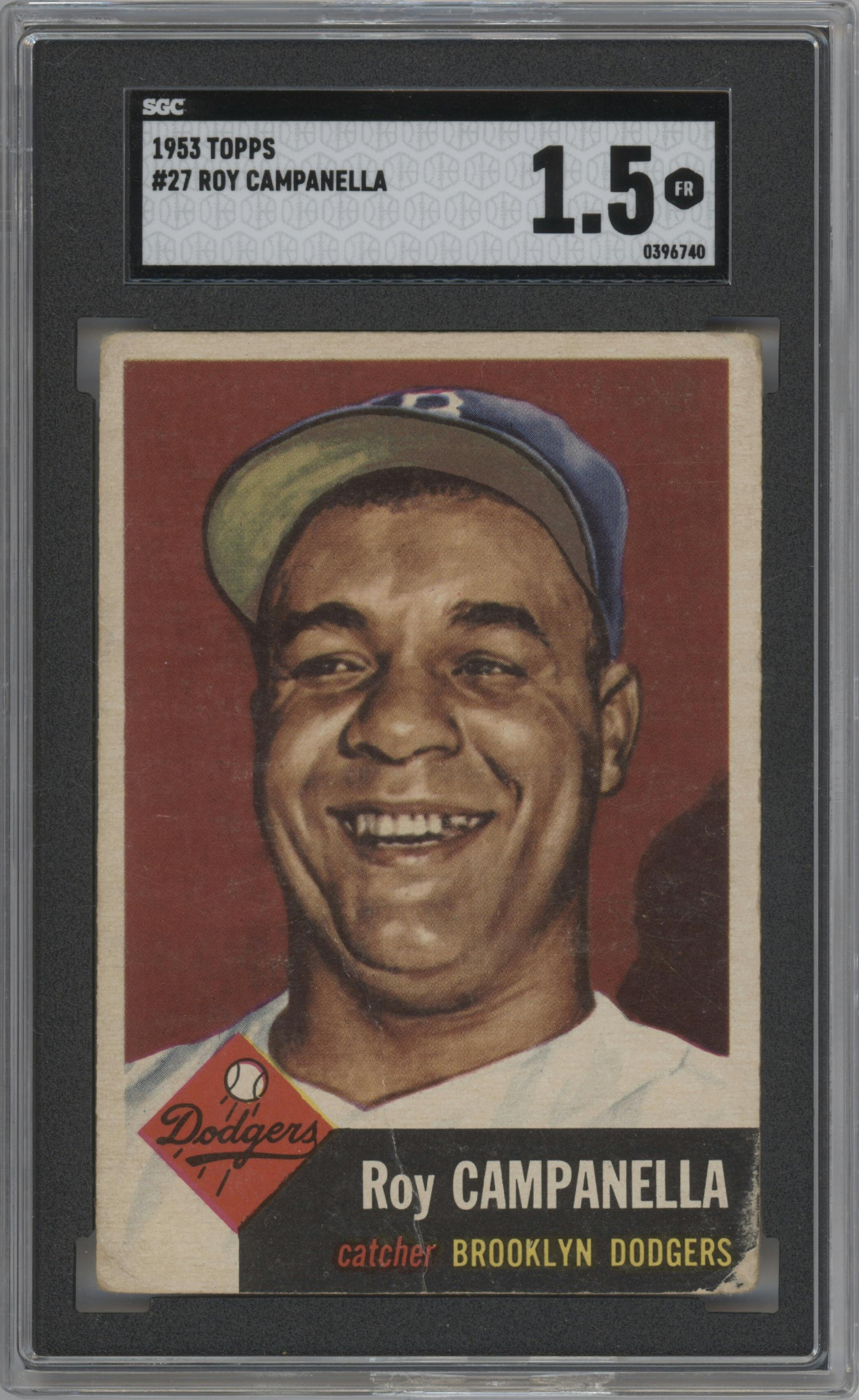 Roy Campanella from the 1953 Topps set graded by SGC and given an overall grade of 1.5.