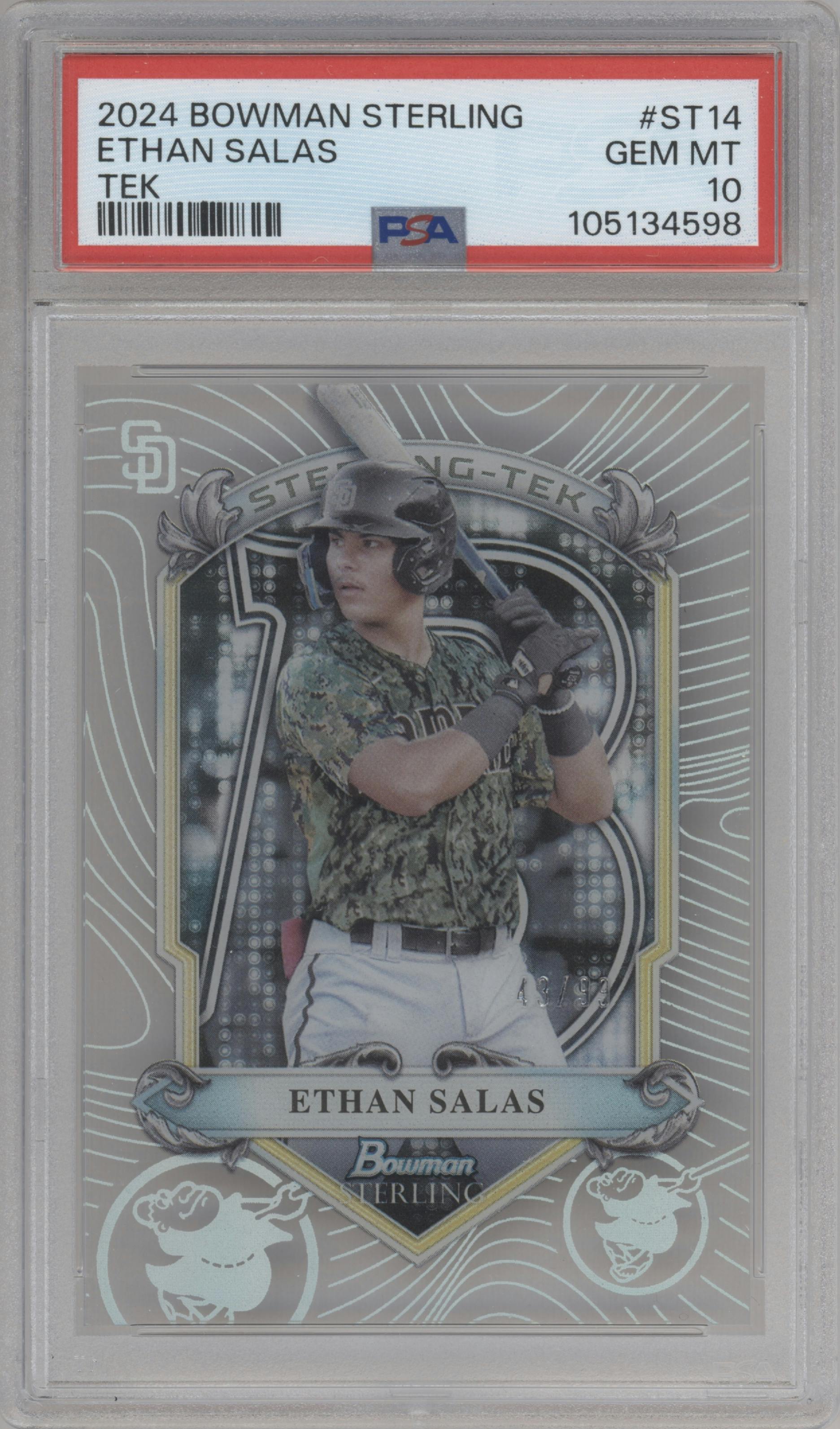 Ethan Salas from the 2024 Bowman Sterling set graded by PSA and given an overall grade of 10.